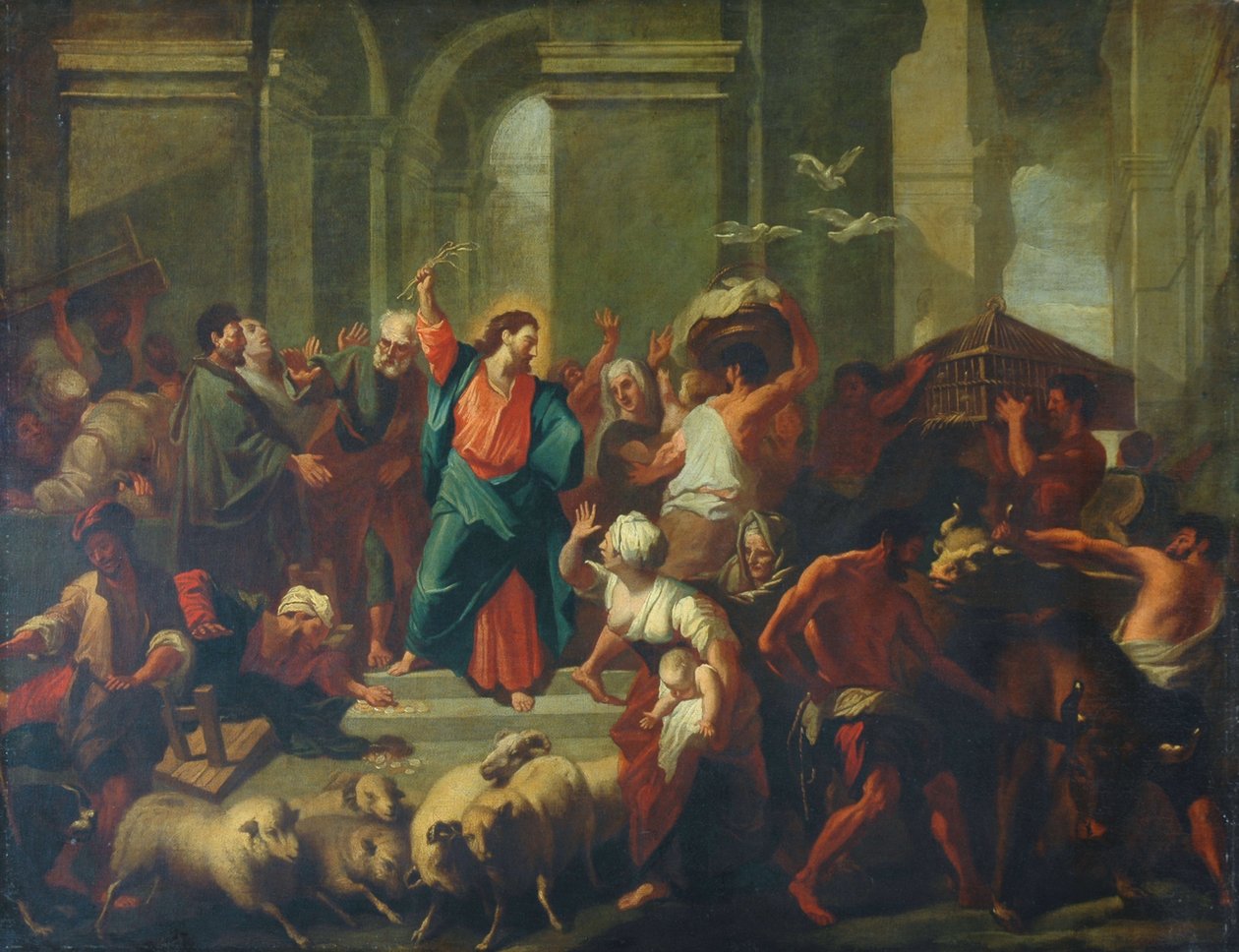 Krisztus kiűzi az eladókat a templomból (olaj, vászon, újra bélelt alkotó: Jean Baptiste  attr. to Jouvenet