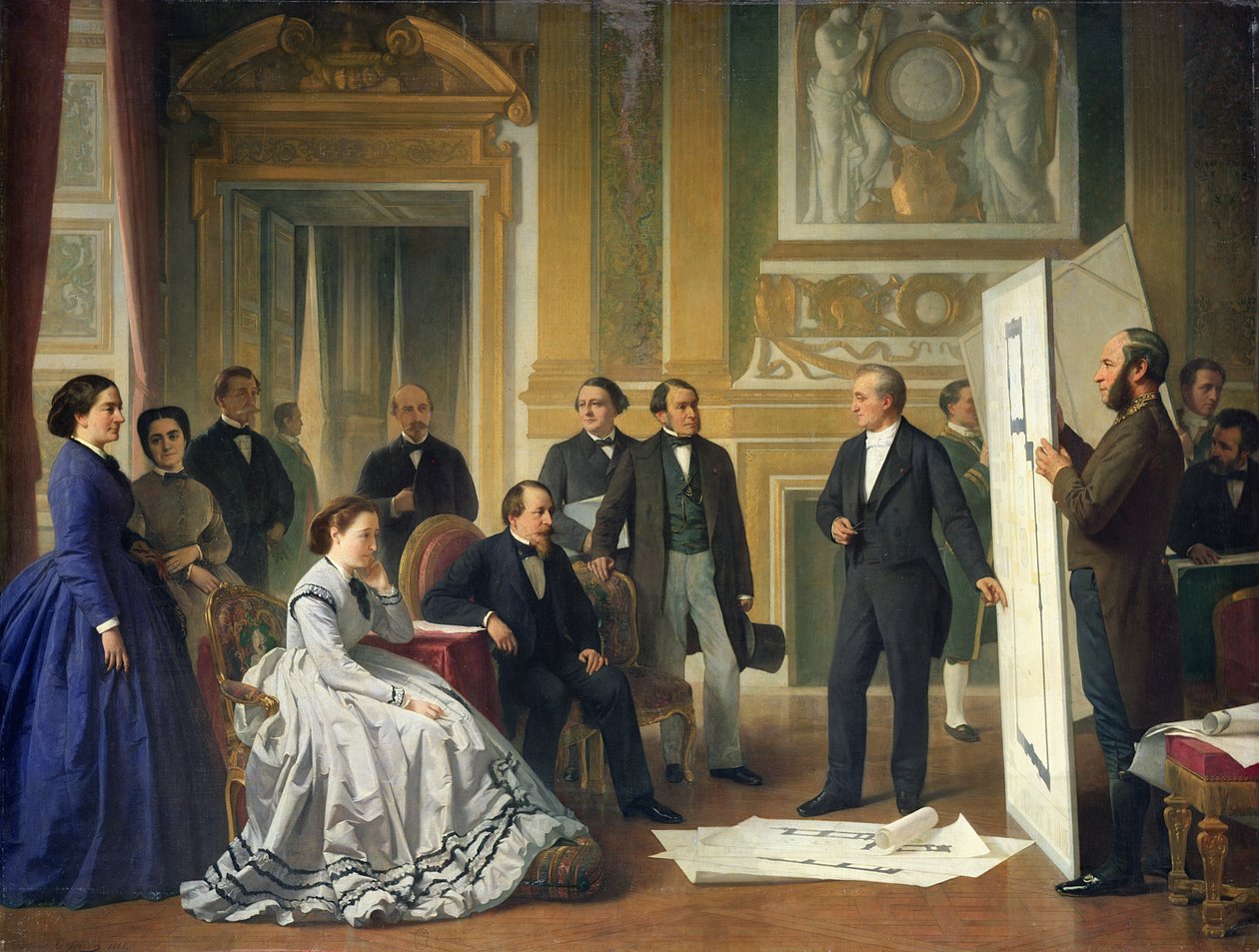 Louis Visconti (1791-1853) A Louvre új terveinek bemutatása III. Napóleonnak (1808-73) 1853 alkotó: Jean Baptiste Ange Tissier