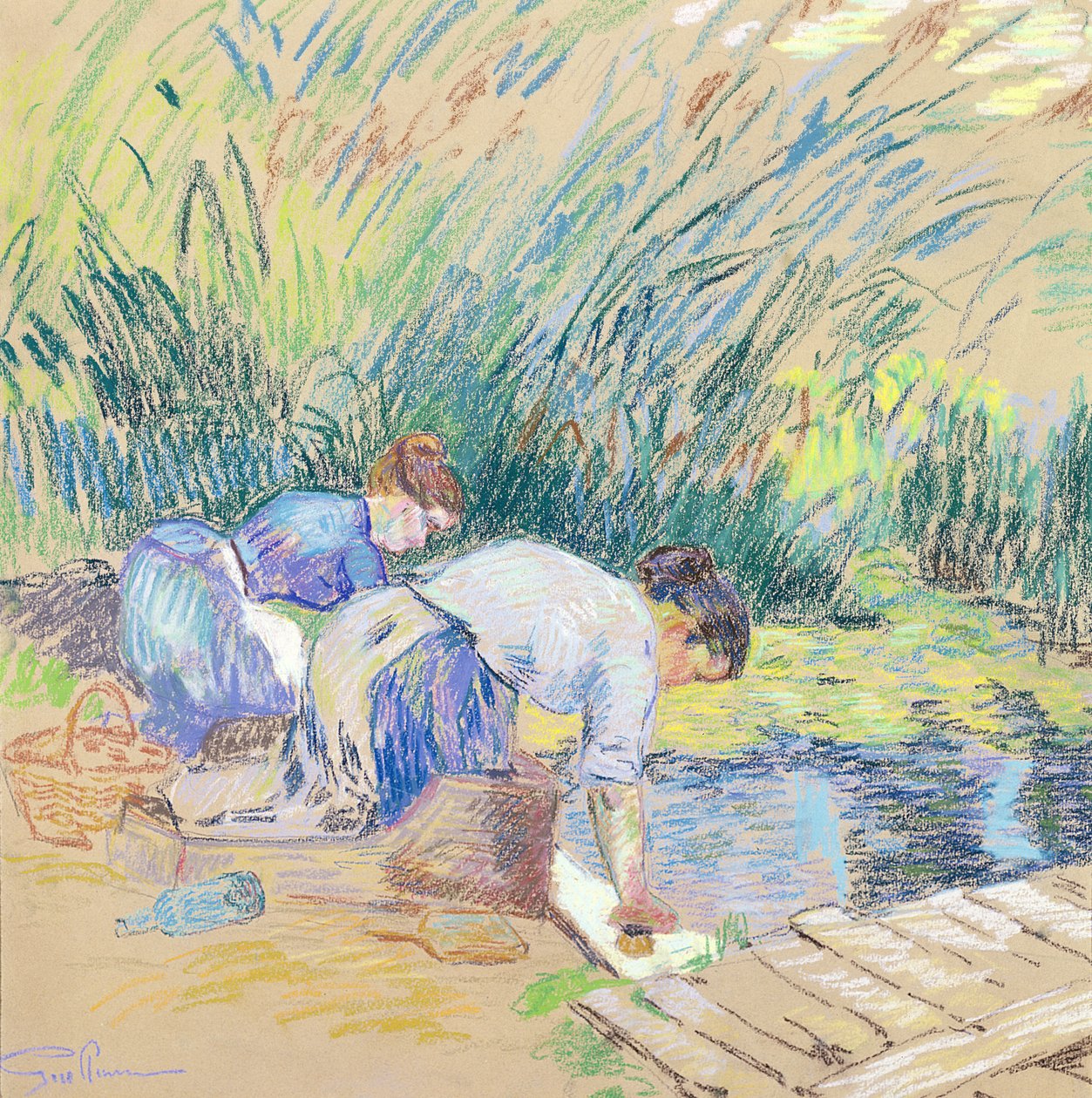 Két mosónő (pasztell, papíron) alkotó: Jean Baptiste Armand Guillaumin