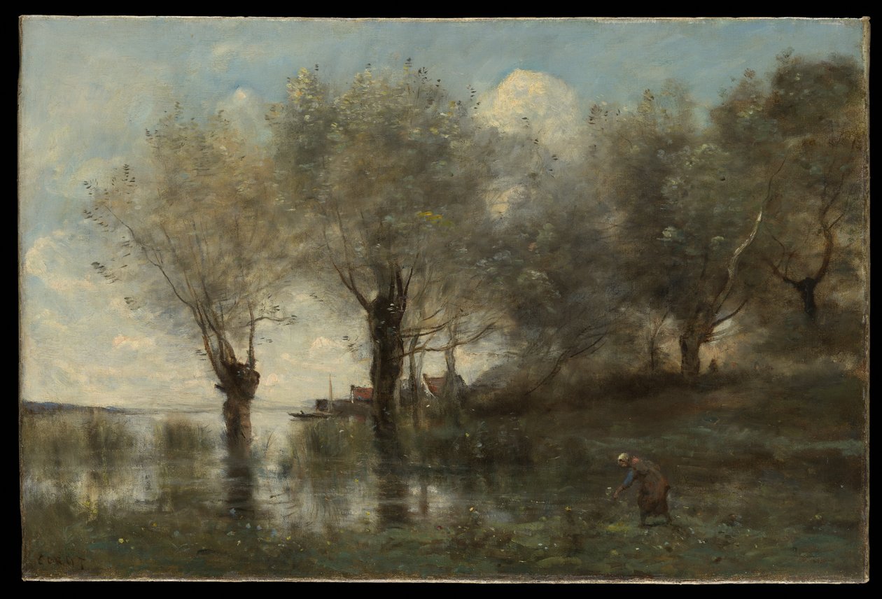 Egy tavacska Picardiában alkotó: Jean Baptiste Camille Corot