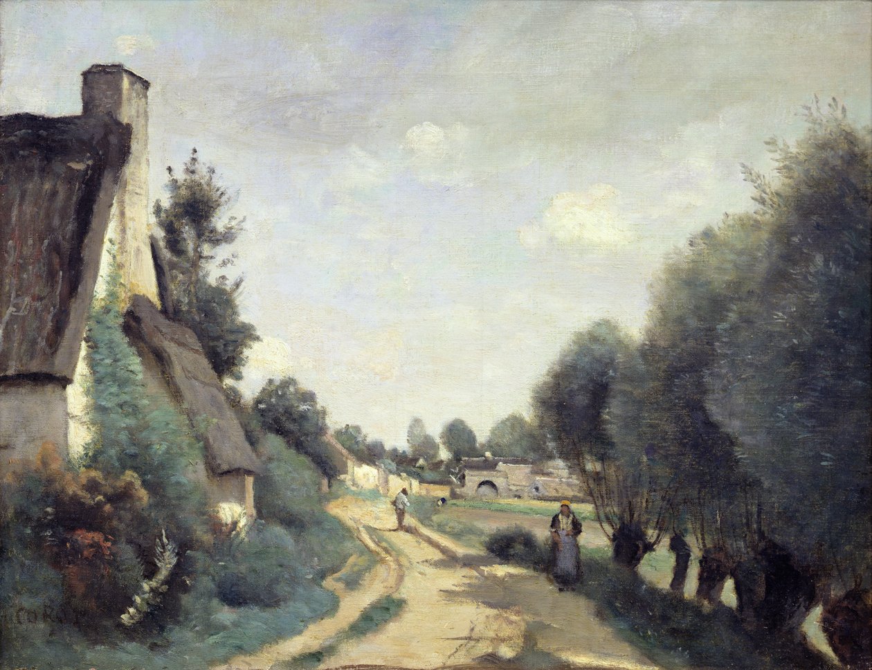 Egy út Arras közelében, vagy kunyhók, 1842 körül alkotó: Jean Baptiste Camille Corot