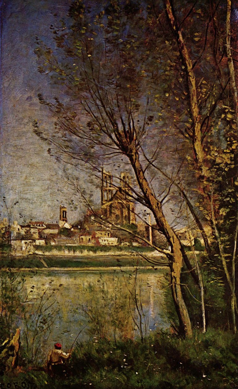Mantes -székesegyház, halász alkotó: Jean Baptiste Camille Corot