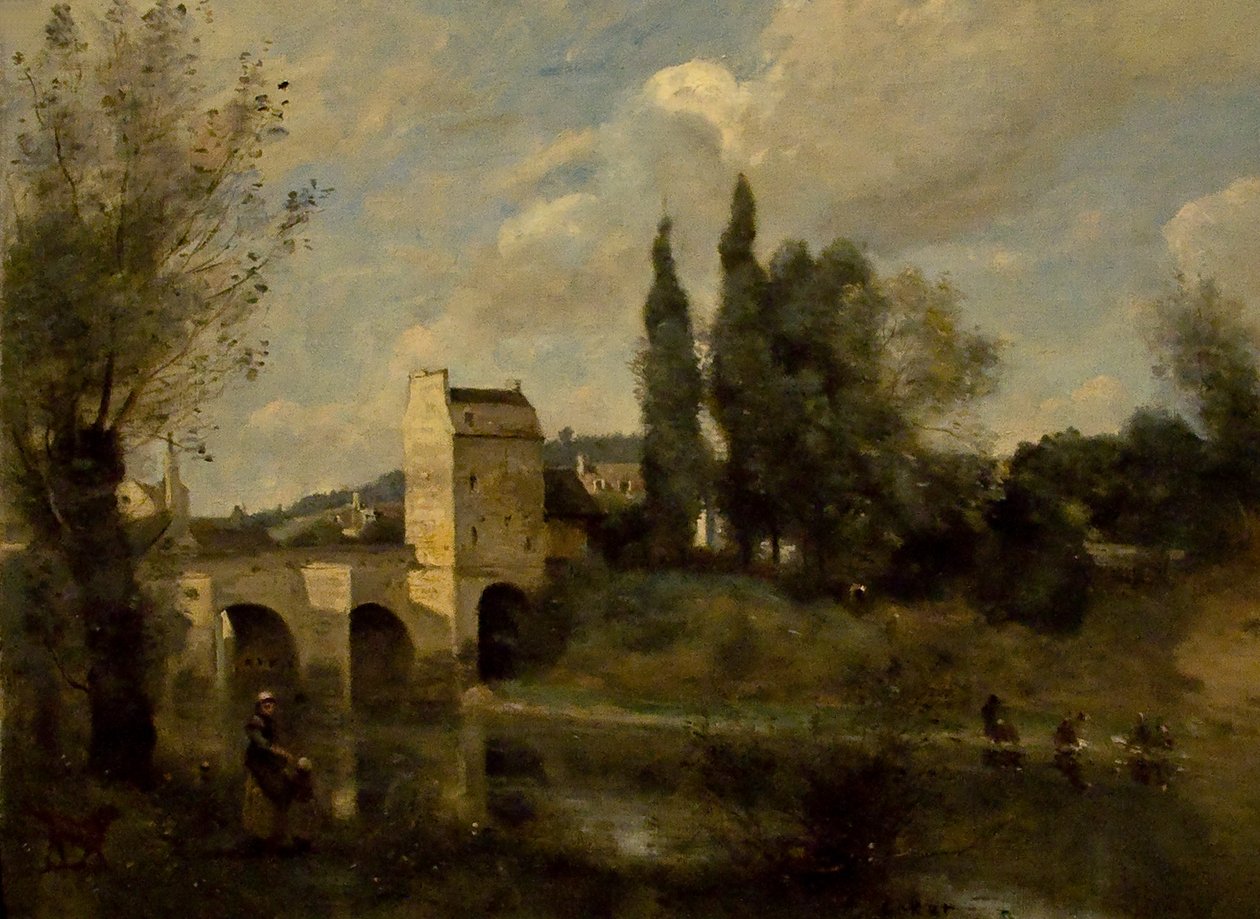 Híd Mantes -nál alkotó: Jean Baptiste Camille Corot