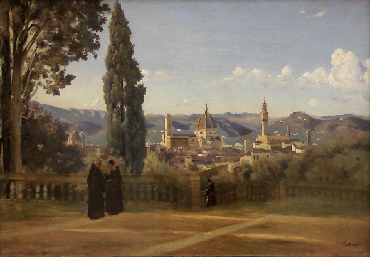 Firenze. Kilátás a Boboli kertből alkotó: Jean Baptiste Camille Corot