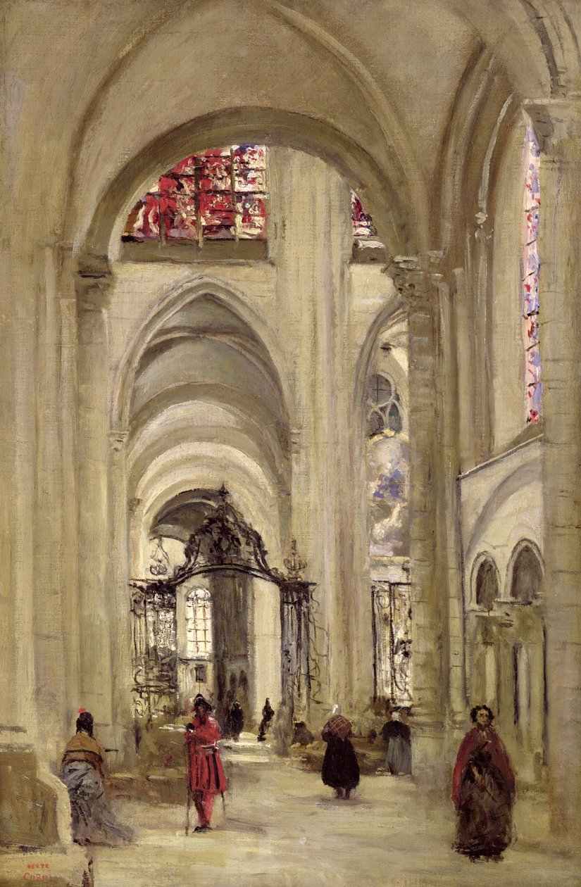 A Sens állambeli St. Etienne katedrális belseje, 1874 körül alkotó: Jean Baptiste Camille Corot