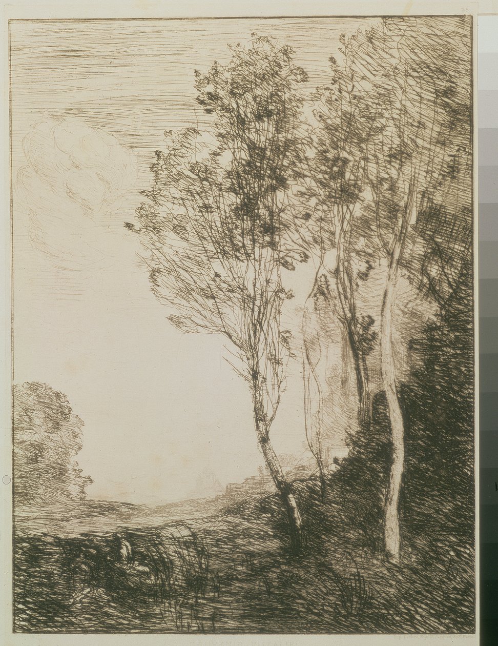 Olaszország emlékezete, 1863 (száraztű) alkotó: Jean Baptiste Camille Corot