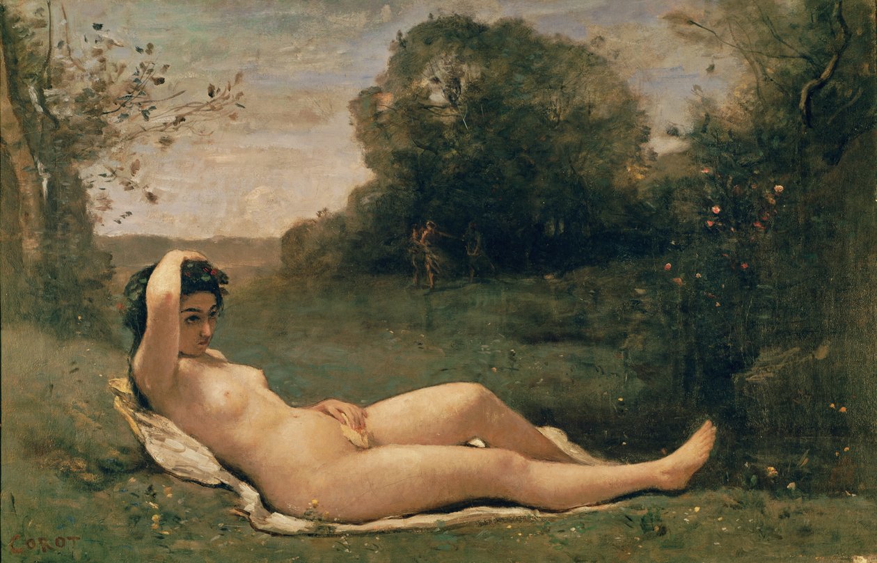 Nymfa fekvő, 1857-58 körül alkotó: Jean Baptiste Camille Corot