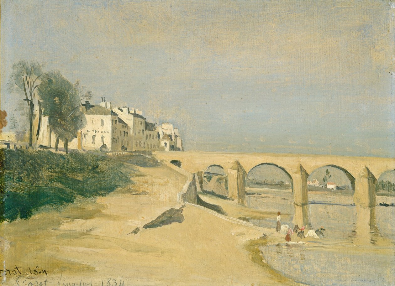 Híd a Saône felett a Mâcon -nál alkotó: Jean Baptiste Camille Corot