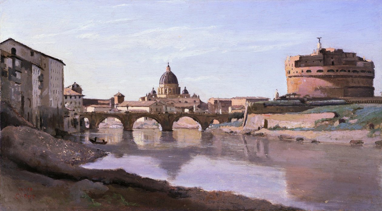 A híd és a Castel SantAngelo a Szent Péter kupolával alkotó: Jean Baptiste Camille Corot