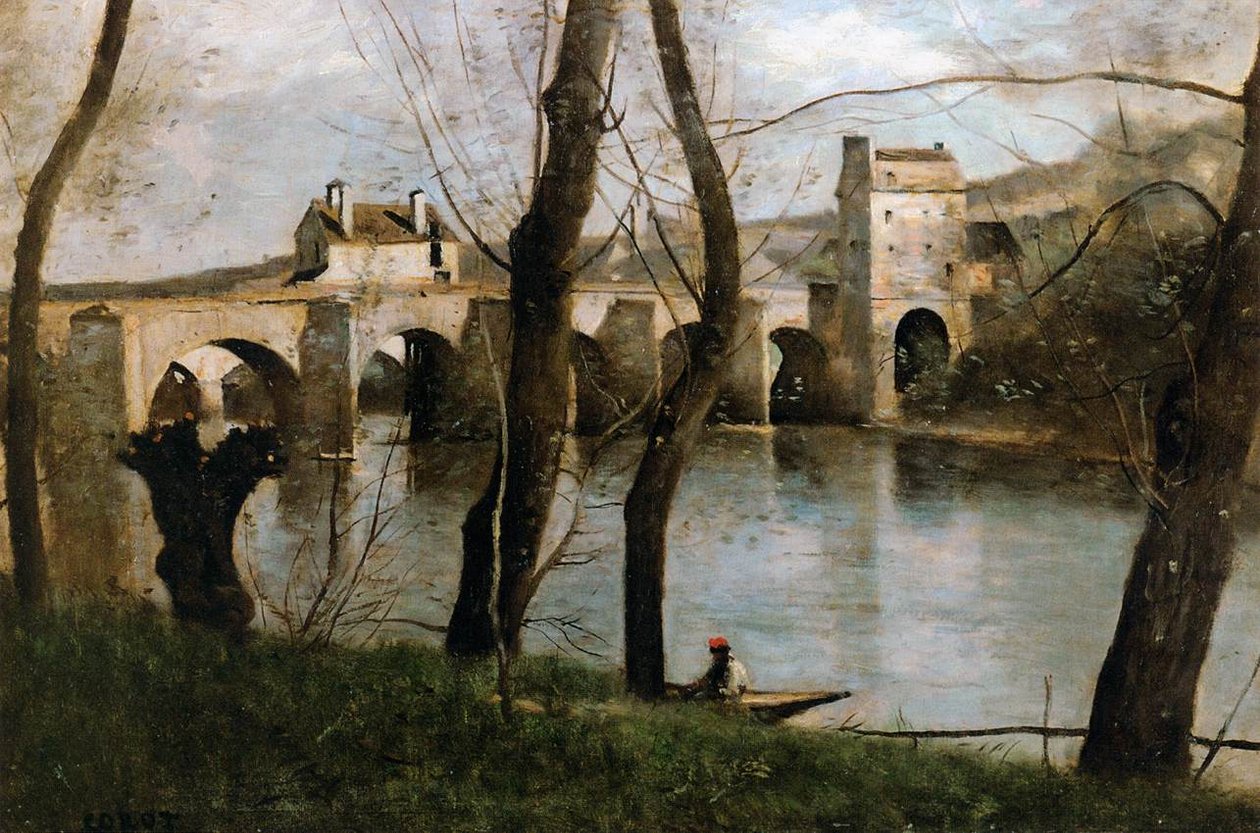 A híd Mantes -ban alkotó: Jean Baptiste Camille Corot