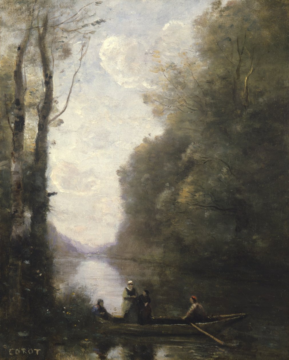 A révész két nővel elhagyja a bankot, 1865 alkotó: Jean Baptiste Camille Corot