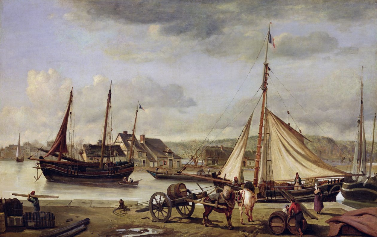 A kereskedő rakpartja Rouenben, 1834 alkotó: Jean Baptiste Camille Corot