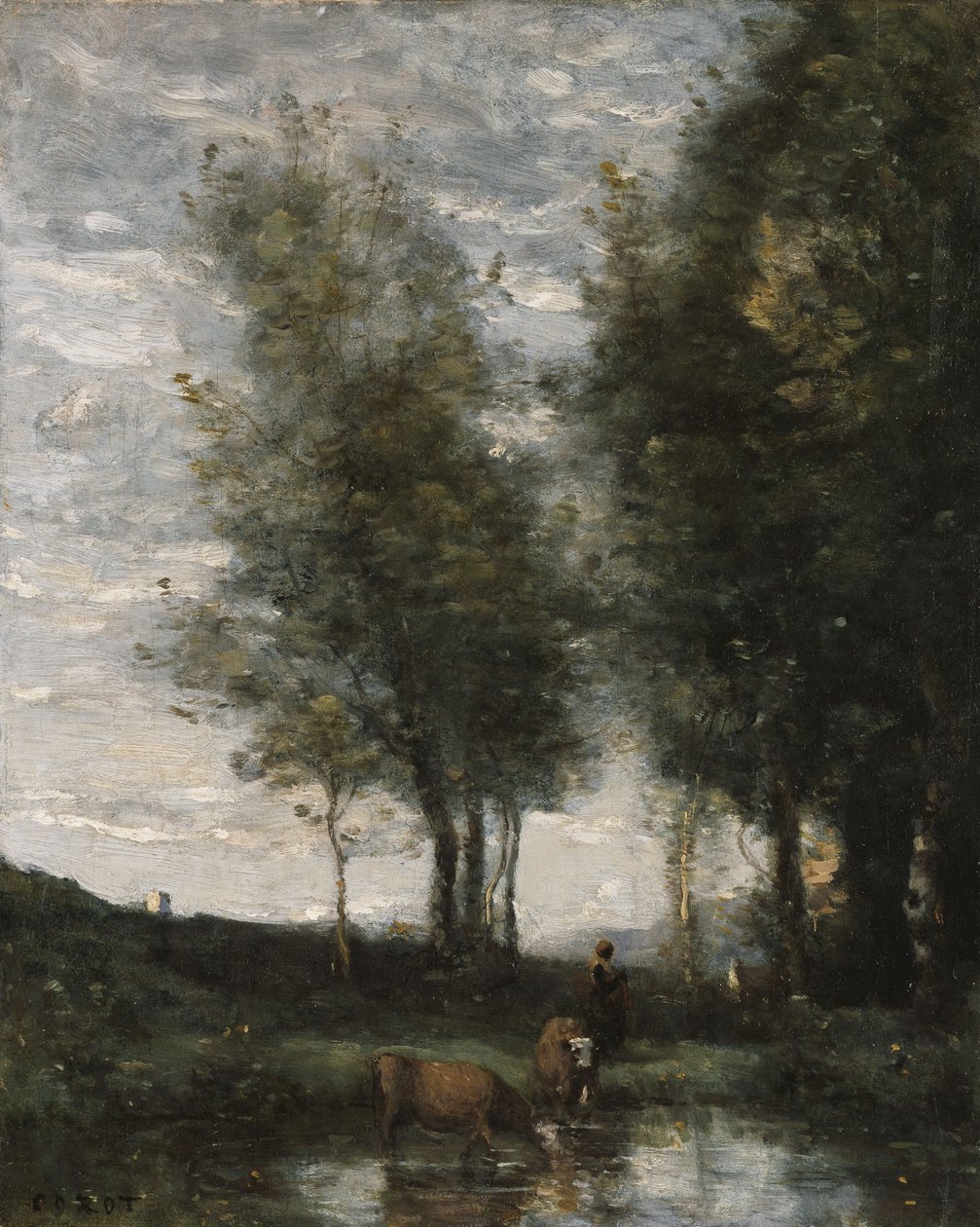 A tó, tehénpásztor (olaj, vászon) alkotó: Jean Baptiste Camille Corot