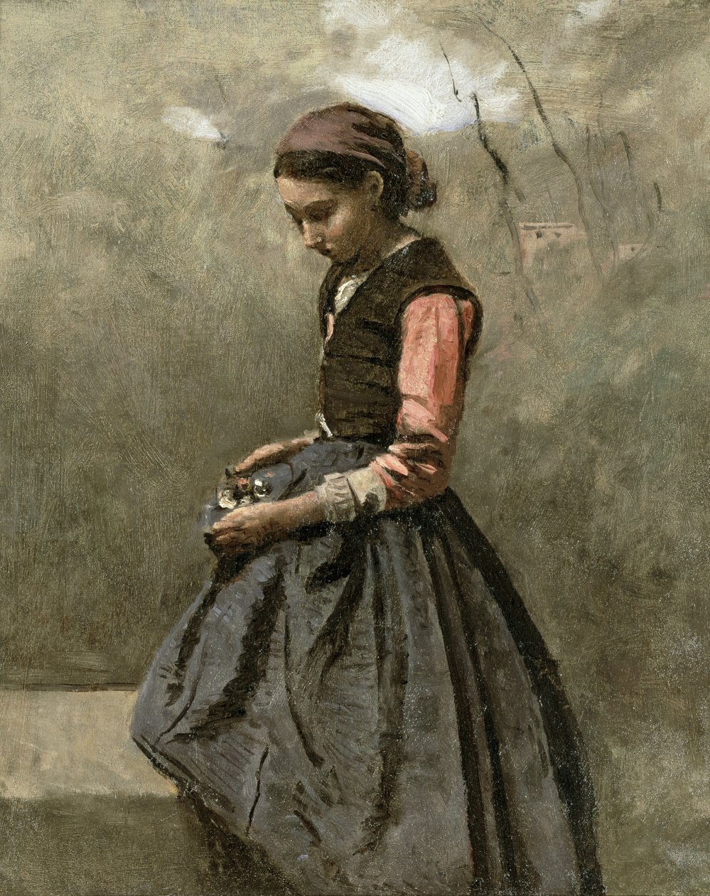 Egy elgondolkodó fiatal lány alkotó: Jean Baptiste Camille Corot