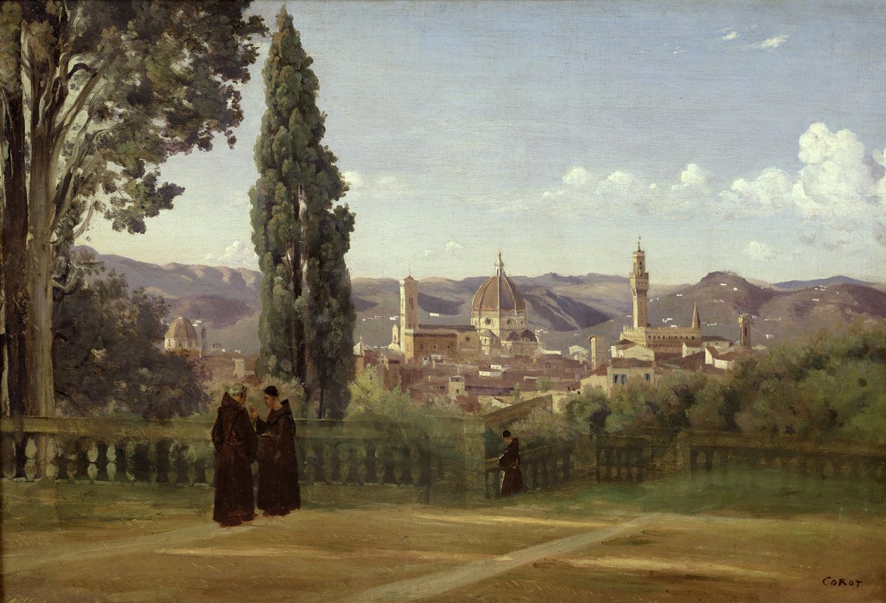 Firenze kilátása a Boboli-kertből, 1834-36 körül alkotó: Jean Baptiste Camille Corot
