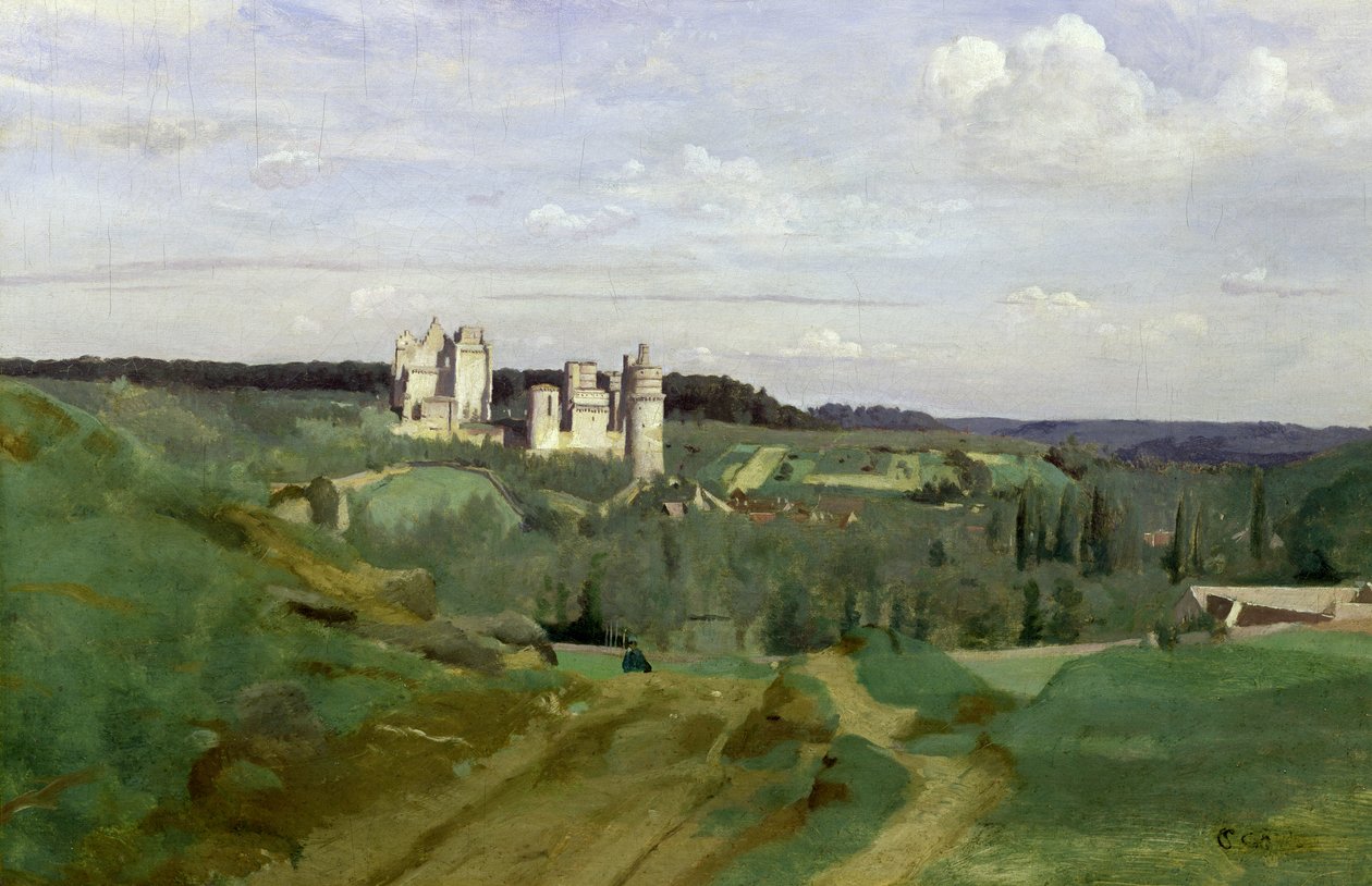 Kilátás a Chateau de Pierrefonds-ra, 1840-45 körül alkotó: Jean Baptiste Camille Corot