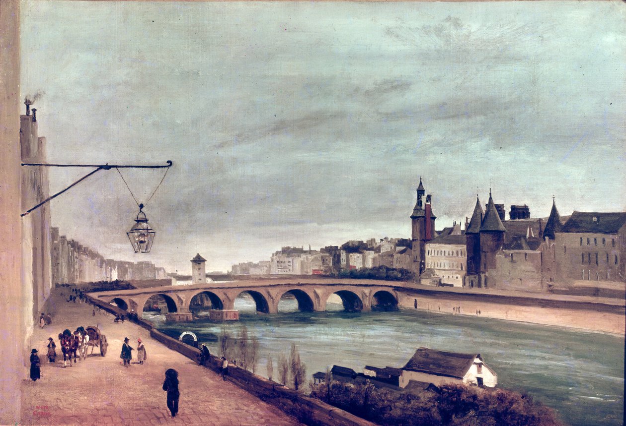 A Pont au Change kilátása a Quai de Gesvres felől, 1830 nyara alkotó: Jean Baptiste Camille Corot