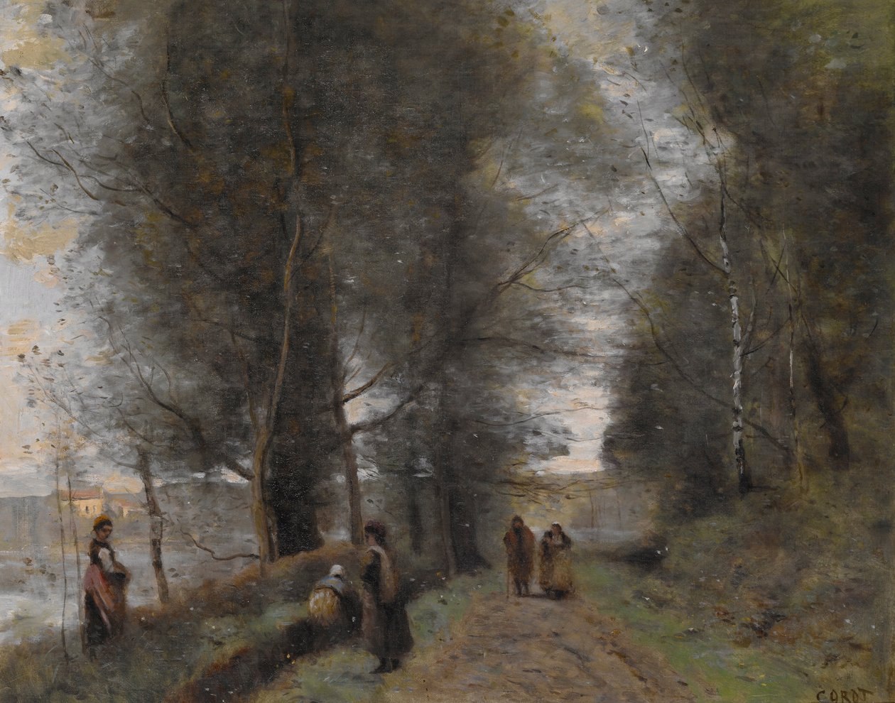 Ville dAvray, a tóval határos erdei ösvény alkotó: Jean Baptiste Camille Corot