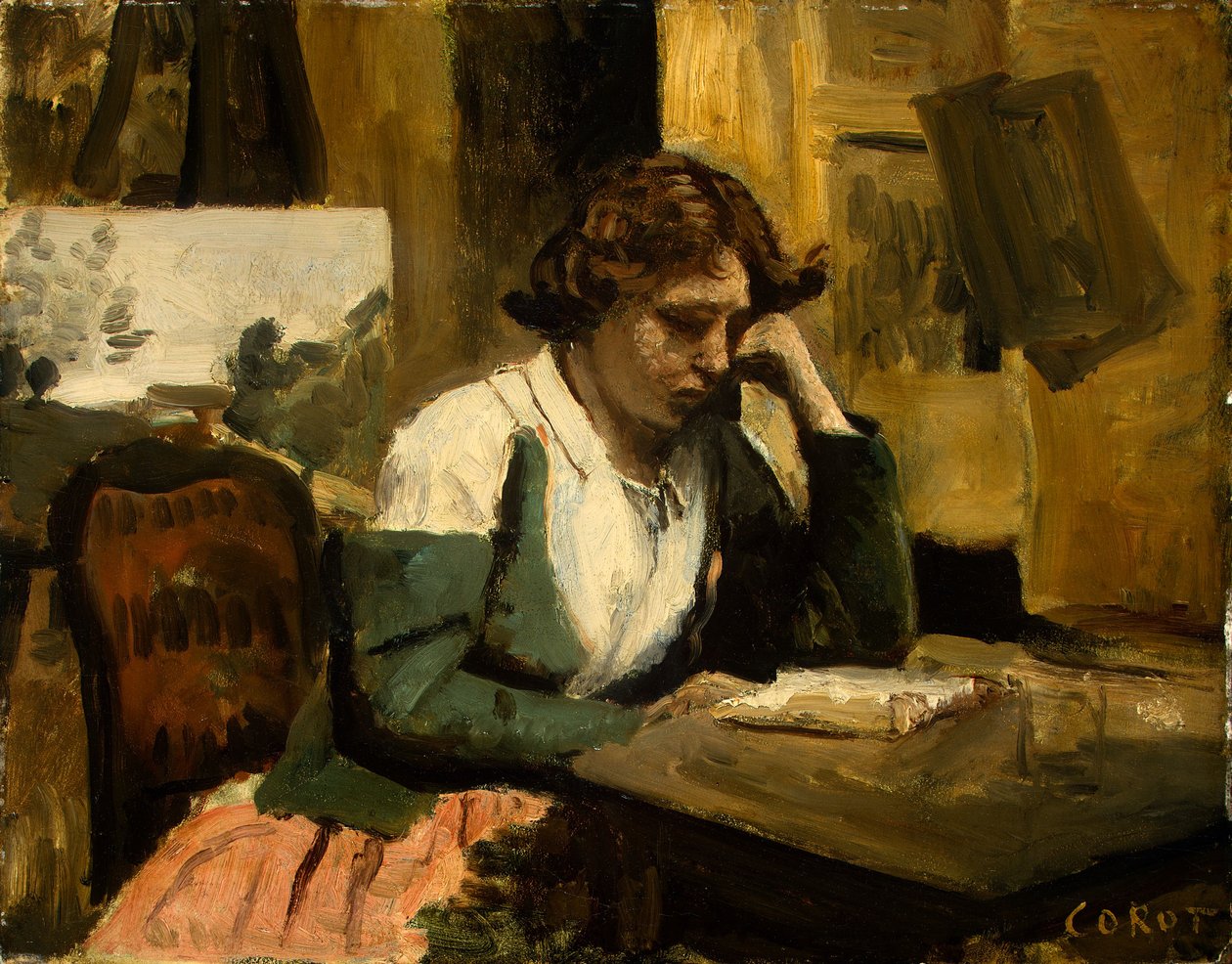 Fiatal lány olvasás alkotó: Jean Baptiste Camille Corot