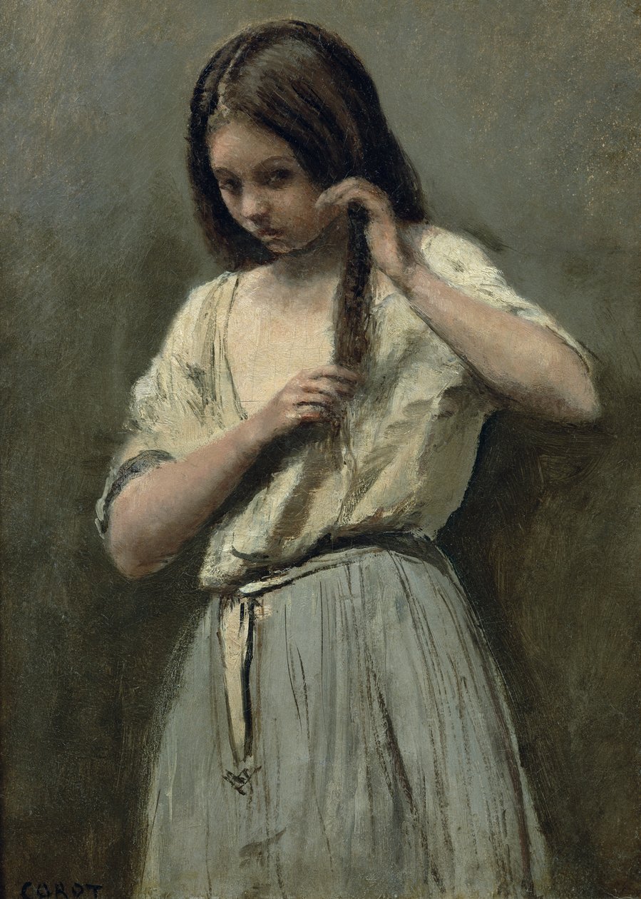 Fiatal lány a vécéjében alkotó: Jean Baptiste Camille Corot