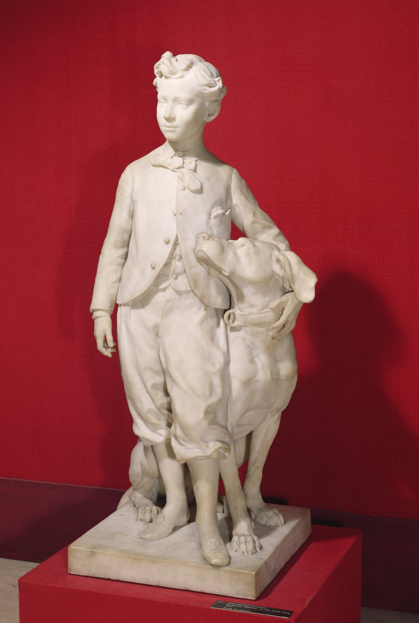 Louis-Eugene-Napoleon Bonaparte (1856-79) kutyájával, Neroval, 1865 (márvány) alkotó: Jean Baptiste Carpeaux