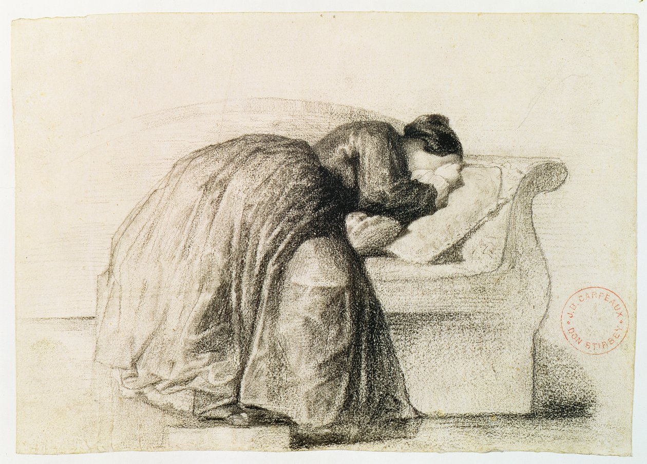 Tanulmány egy síró nőről (fekete kréta papíron) alkotó: Jean Baptiste Carpeaux