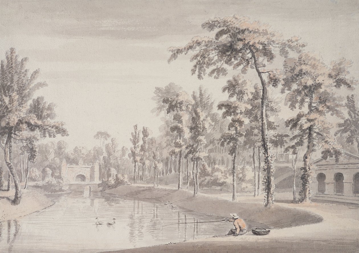 A barlang és a szemlélődés temploma, Stowe, 1752 (toll és tinta grafittal, papíron) alkotó: Jean Baptiste Claude Chatelain