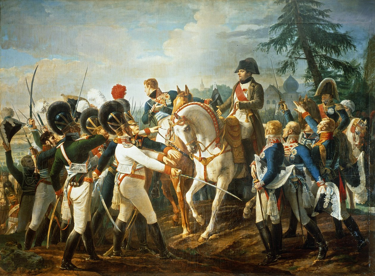 Napóleon és a bajor és württembergi csapatok Abensbergben, 1809. április 20. alkotó: Jean Baptiste Debret