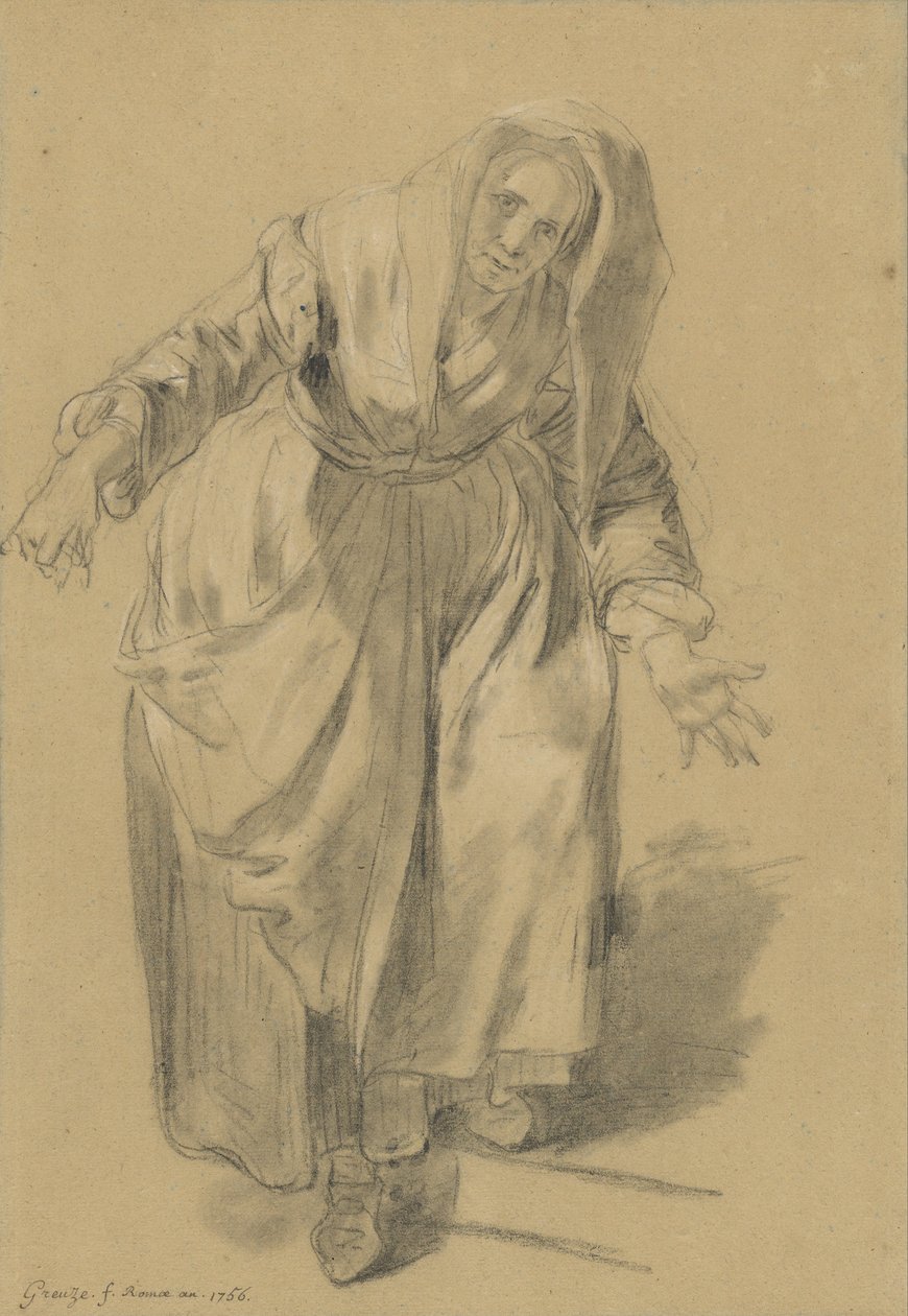 Öregasszony kinyújtott karokkal (tanulmány a nápolyi gesztusról) alkotó: Jean Baptiste Greuze