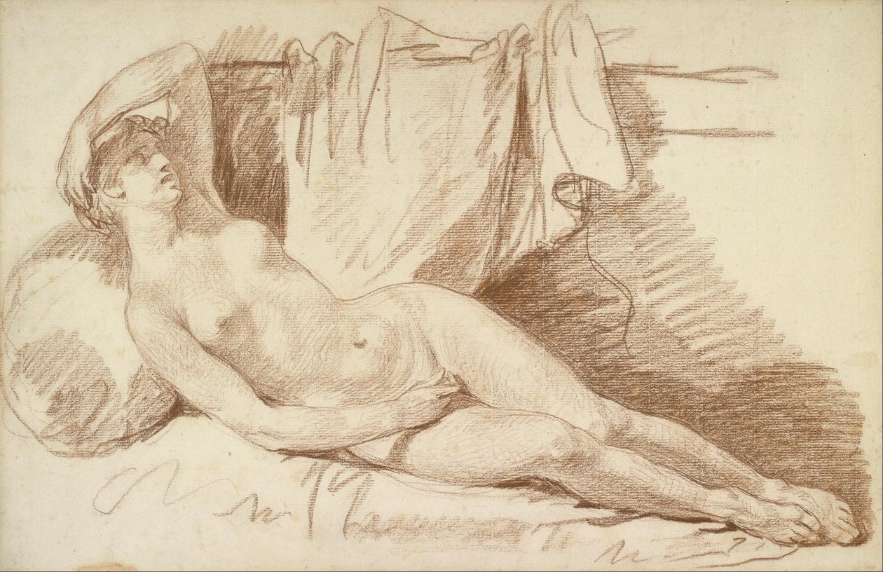 Fekvő női akt- Tanulmány alkotó: Jean Baptiste Greuze