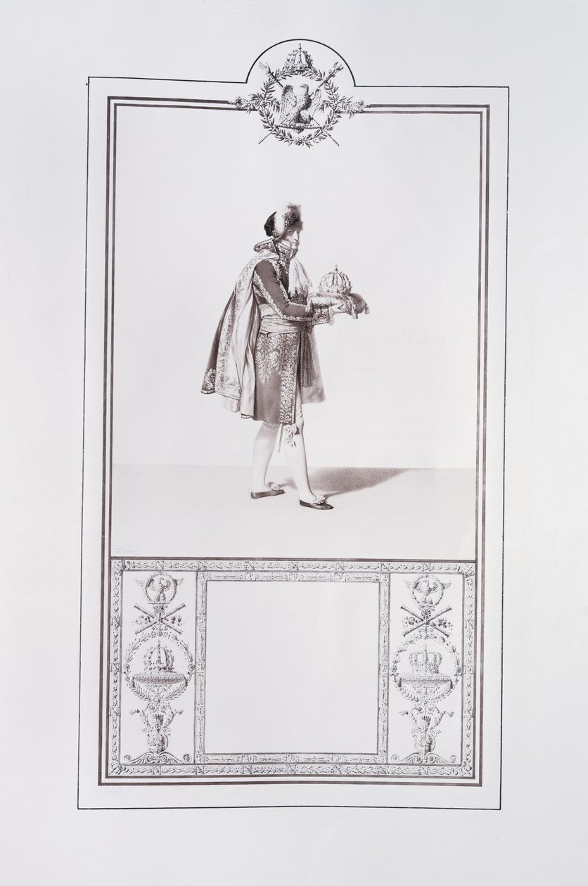 Egy francia herceg jelmeze I. Napóleon császár és Josephine császárné koronázása alkalmából Párizsban, 1804. december 2-án, illusztráció a „Livre du Sacre”-ből, Párizsban megjelent, 1804-15 alkotó: Jean Baptiste Isabey