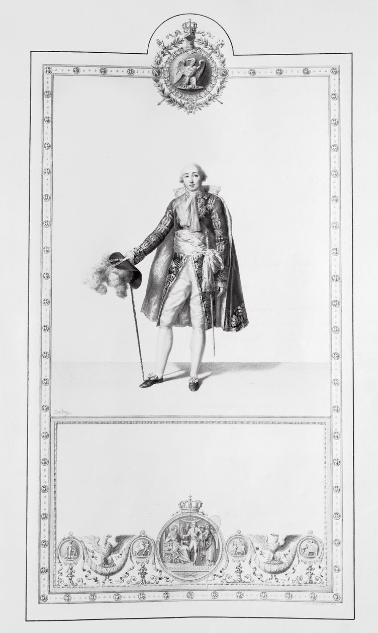 A Birodalom marsalljának jelmeze I. Napóleon császár és Josephine császárné koronázására Párizsban 1804. december 2-án, illusztráció a „Livre du Sacre”-ből, Párizsban megjelent, 1804-15 (engl. alkotó: Jean Baptiste Isabey
