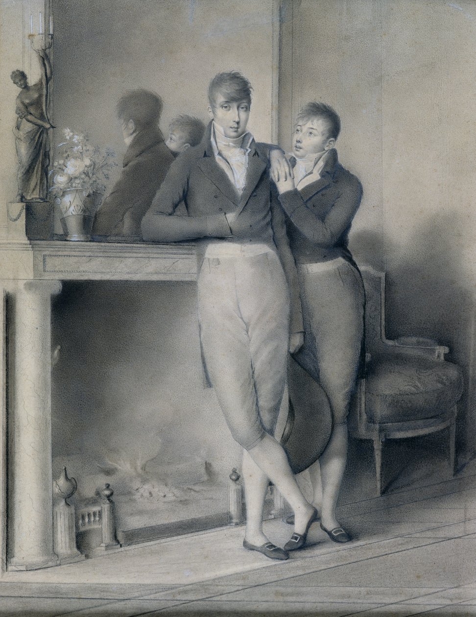 Két fiatal férfi, 1803-04 (ceruza papíron, gouache-színnel kiemelve) alkotó: Jean Baptiste Jacques Augustin