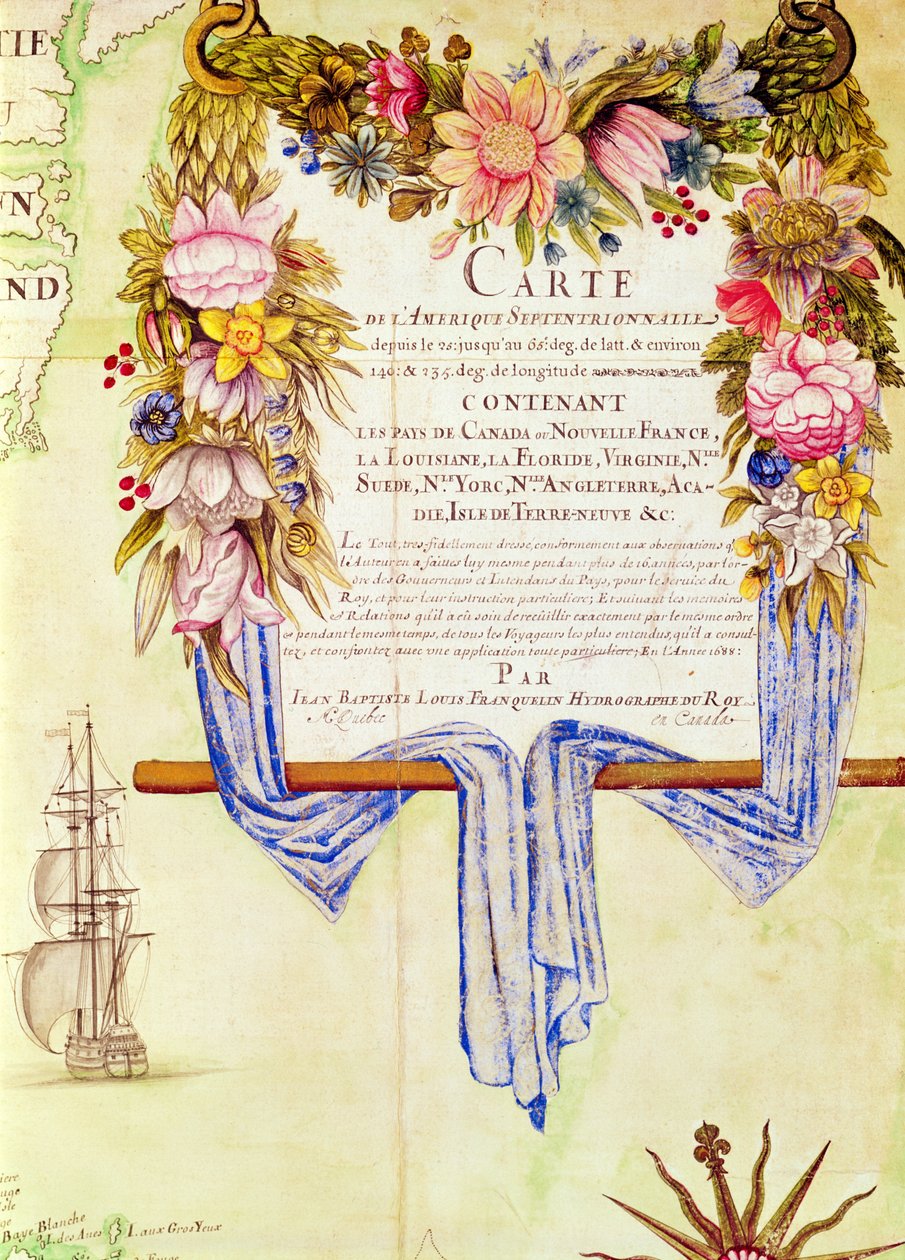 Cartouche az "Észak-Amerika térképéről" alkotó: Jean Baptiste Louis Franquelin