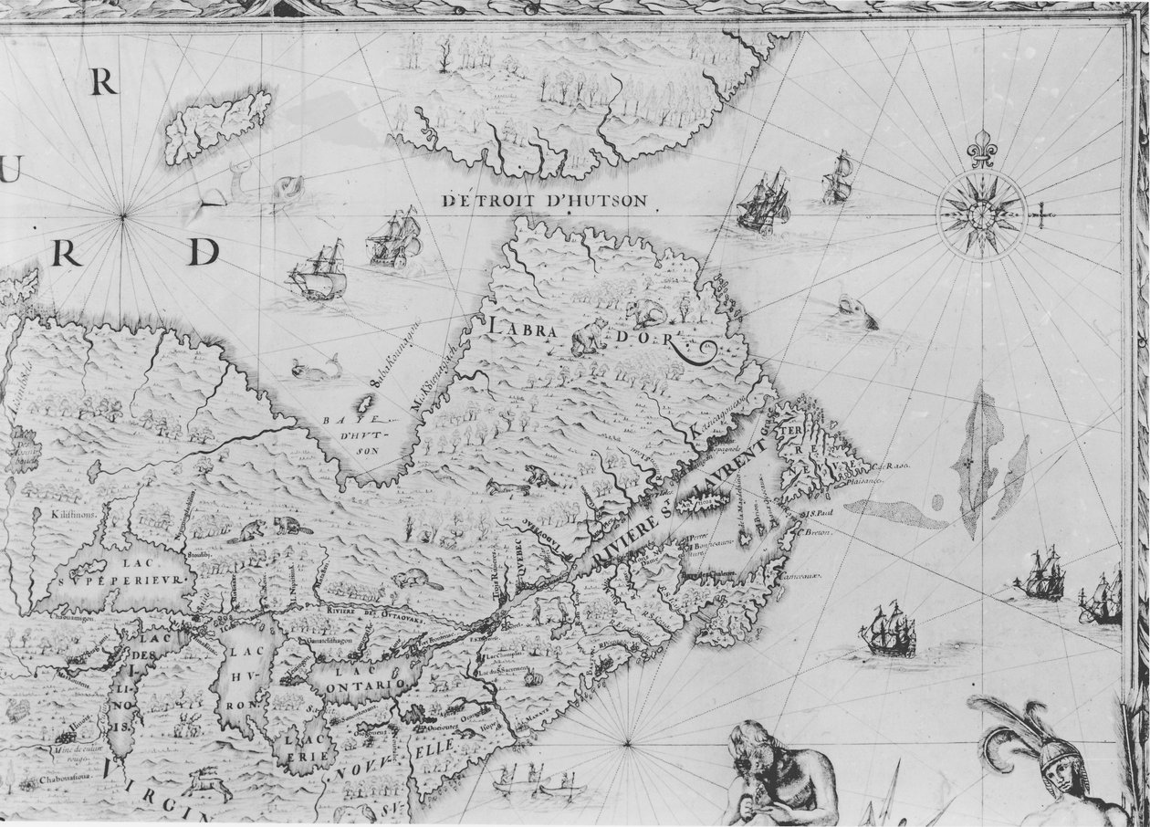 Új-Franciaország térképe, amelyet Duchesneau, intendáns, Colbert-nek szentelt, 1681 (részlet) (lásd még: 164768) alkotó: Jean Baptiste Louis Franquelin