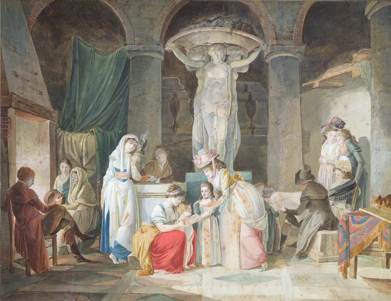Olaszországban parasztok által üdvözölt utazók (gouache és wc, papír) alkotó: Jean Baptiste Mallet