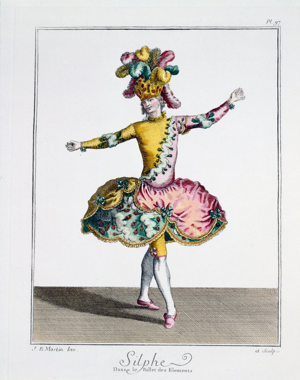 Jelmeztervezés Silphe számára az Elemek Balettjében, 18. század vége (kézzel színezett metszet) alkotó: Jean Baptiste Martin