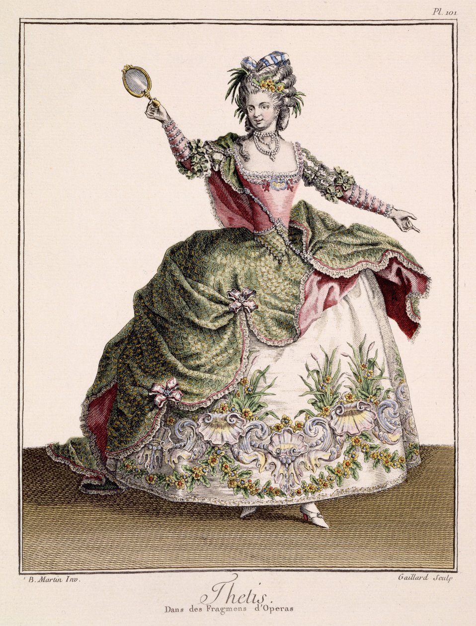 Thelis jelmezterve a „Des Fragments de Operas”-ból, Gaillard nyomata, 18. század vége (kézzel színezett metszet) alkotó: Jean Baptiste Martin