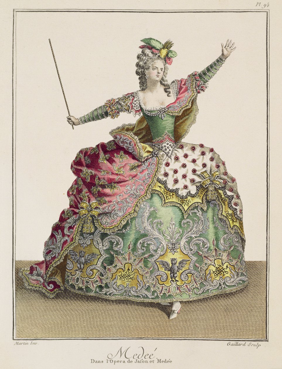 Médea jelmeze a „Jason és Médea” című operában, Rene Gaillard (17190-90 körül) metszete 1780 körül alkotó: Jean Baptiste Martin