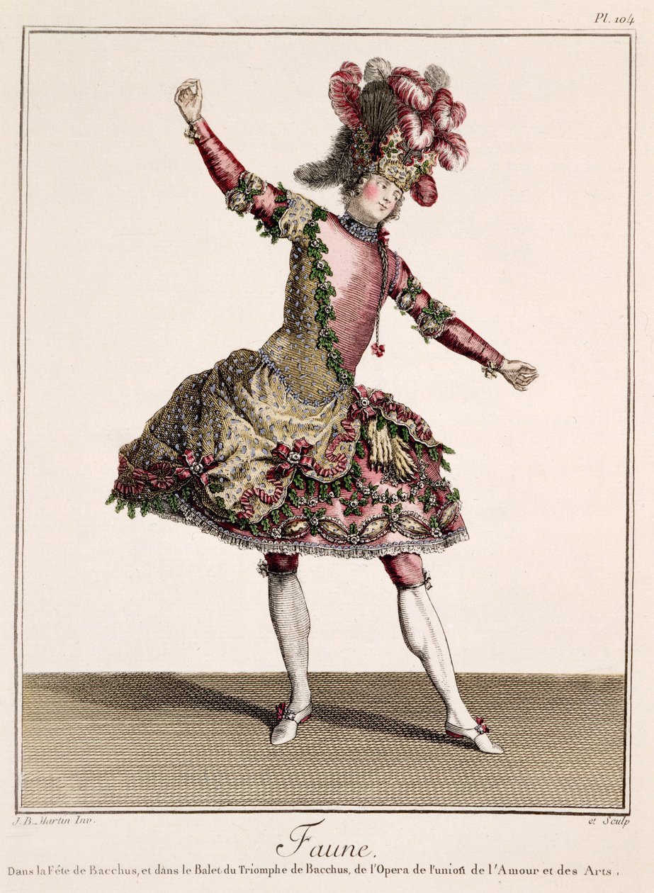 Faun a "Fete de Bacchus" és "Bacchus diadalmas balettje" című műből, 18. század vége (kézi színezésű metszet) alkotó: Jean Baptiste Martin