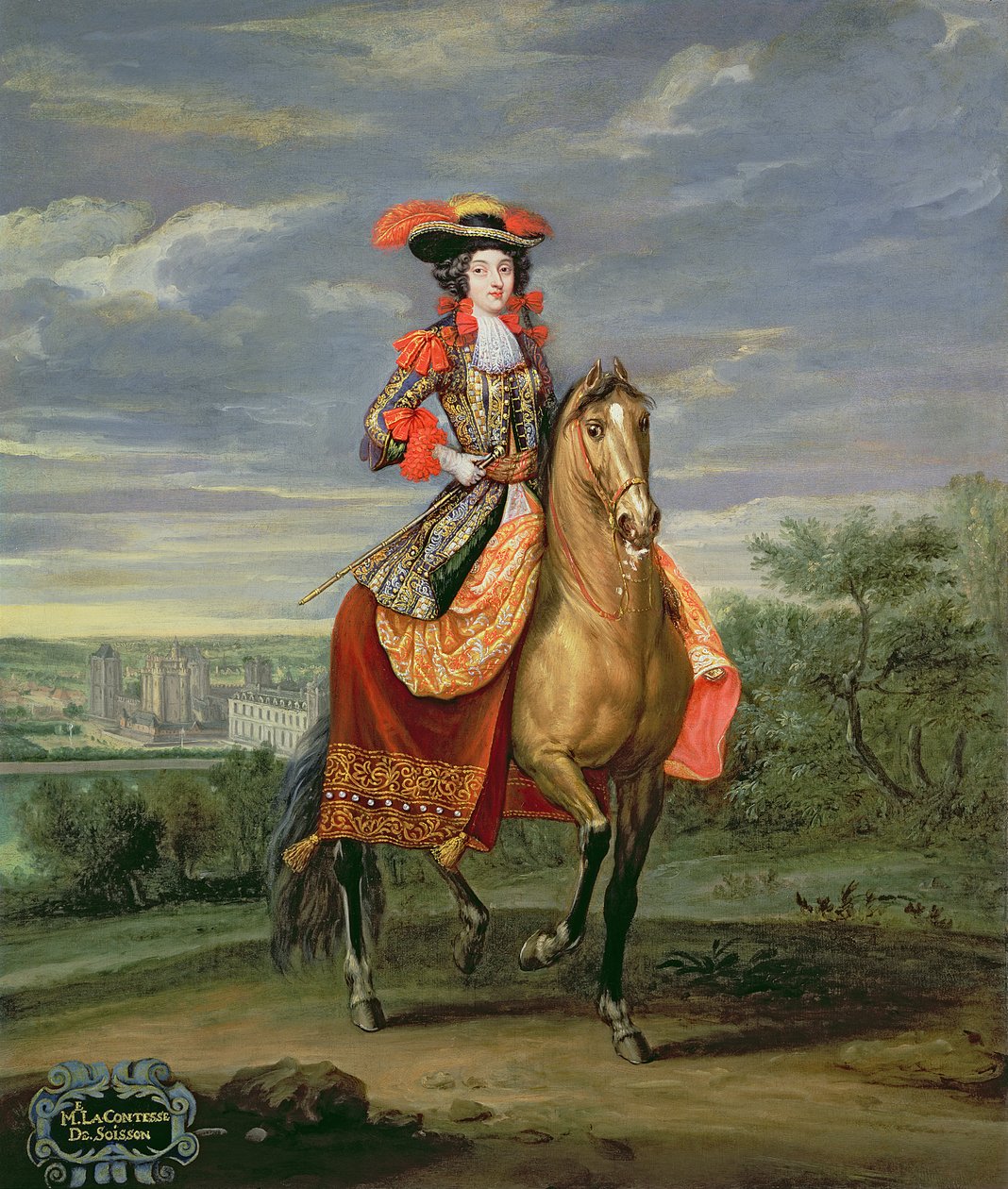 La Comtesse de Soissons lovaglás, kilátással a Vincennes-kastélyra alkotó: Jean Baptiste Martin