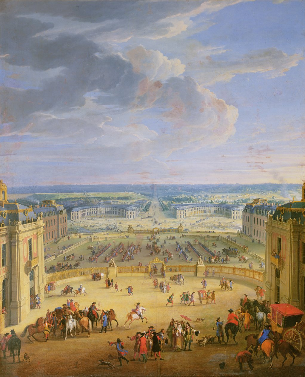 Perspektivikus kilátás a Versailles-i kastélyból a Place d