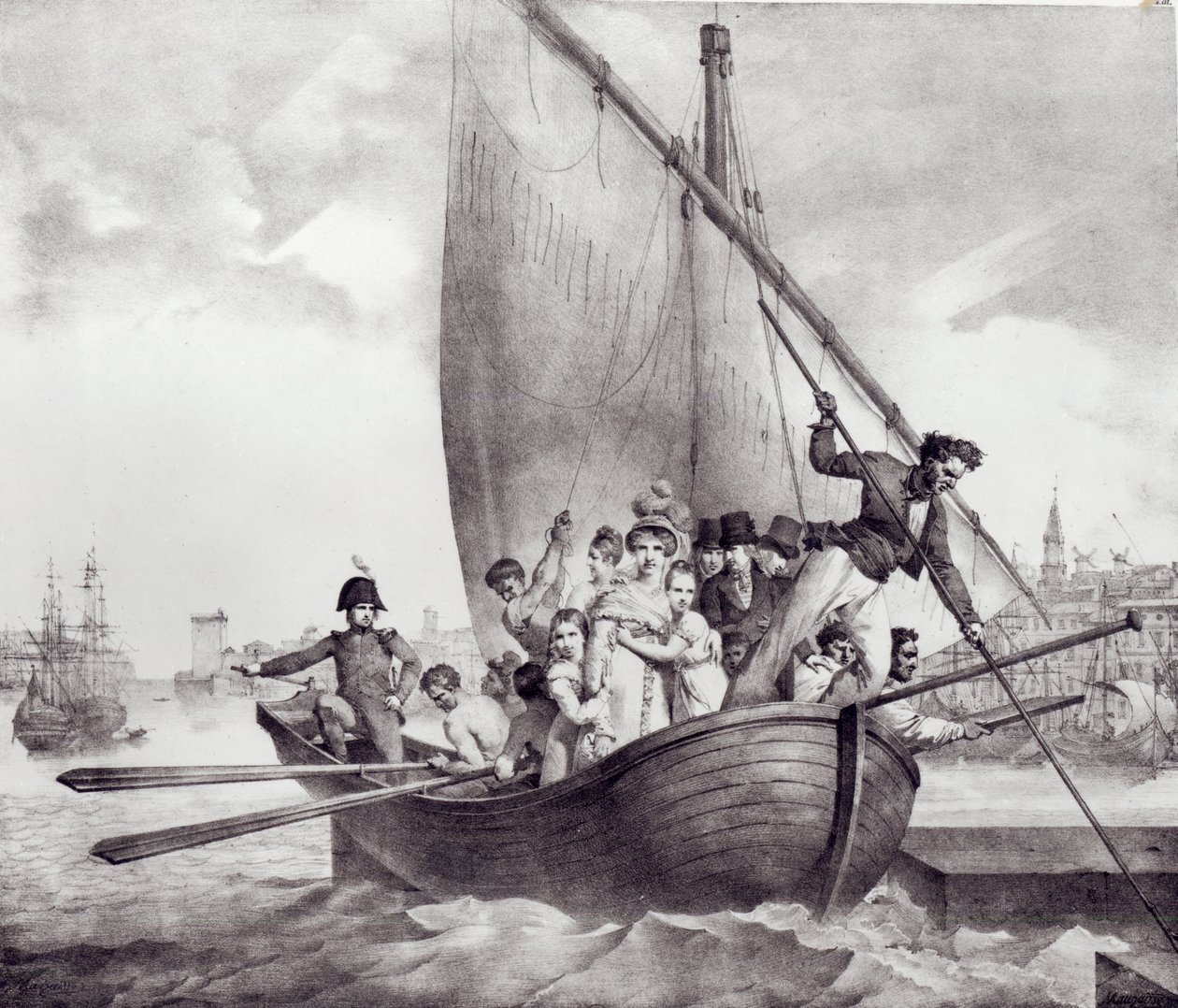 Bonaparte család Toulonba (Franciaország) érkezik, amikor menekült Korzikáról, 1793. június 17-én, vésette: Motte, Charles (1785-1836) alkotó: Jean Baptiste Mauzaisse
