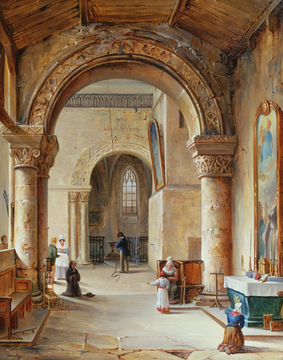Egy normandiai templom belseje, 1832 alkotó: Jean Baptiste Messager