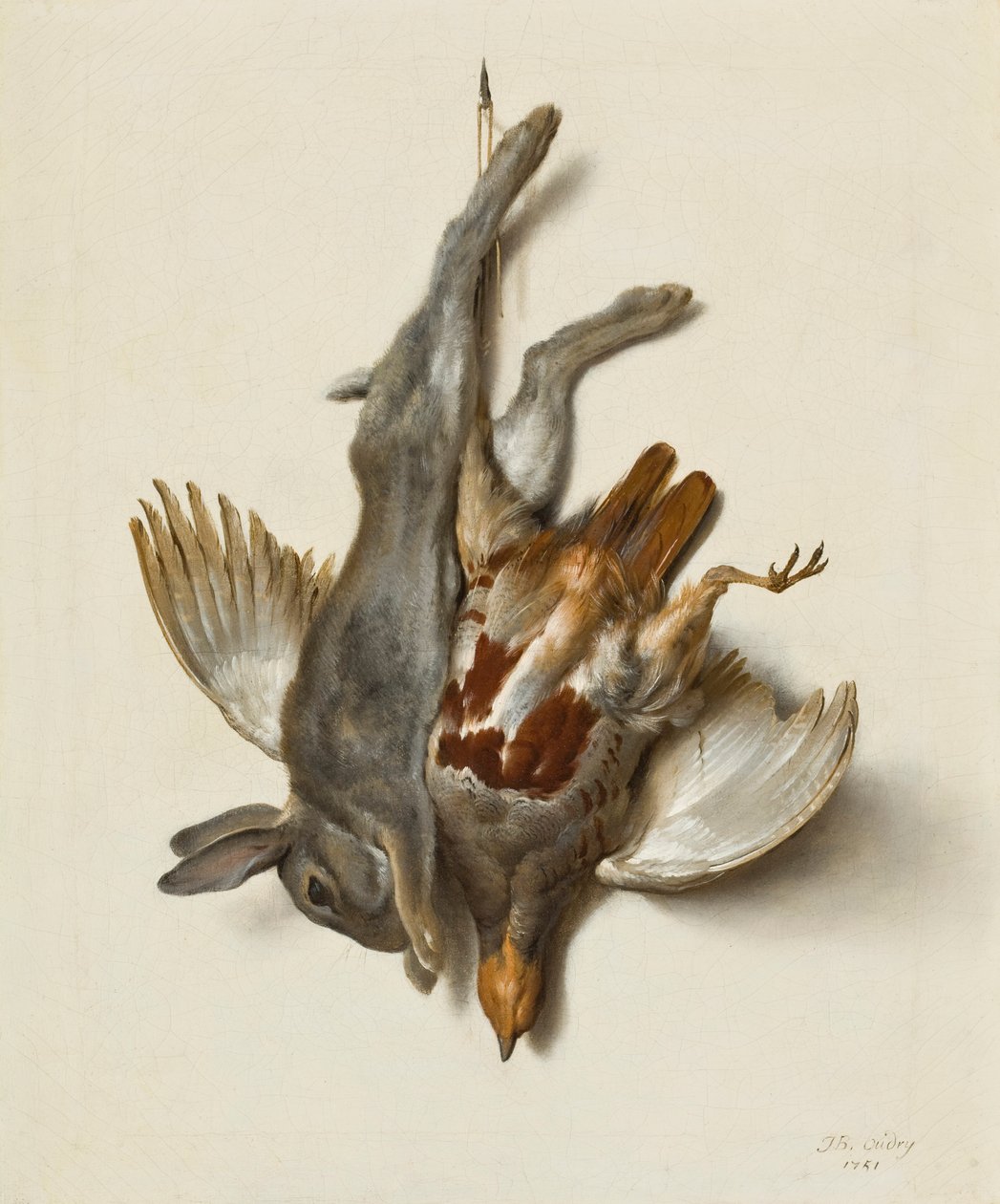Egy fiatal nyúl és egy fogoly a lábánál fogva, 1751 alkotó: Jean Baptiste Oudry