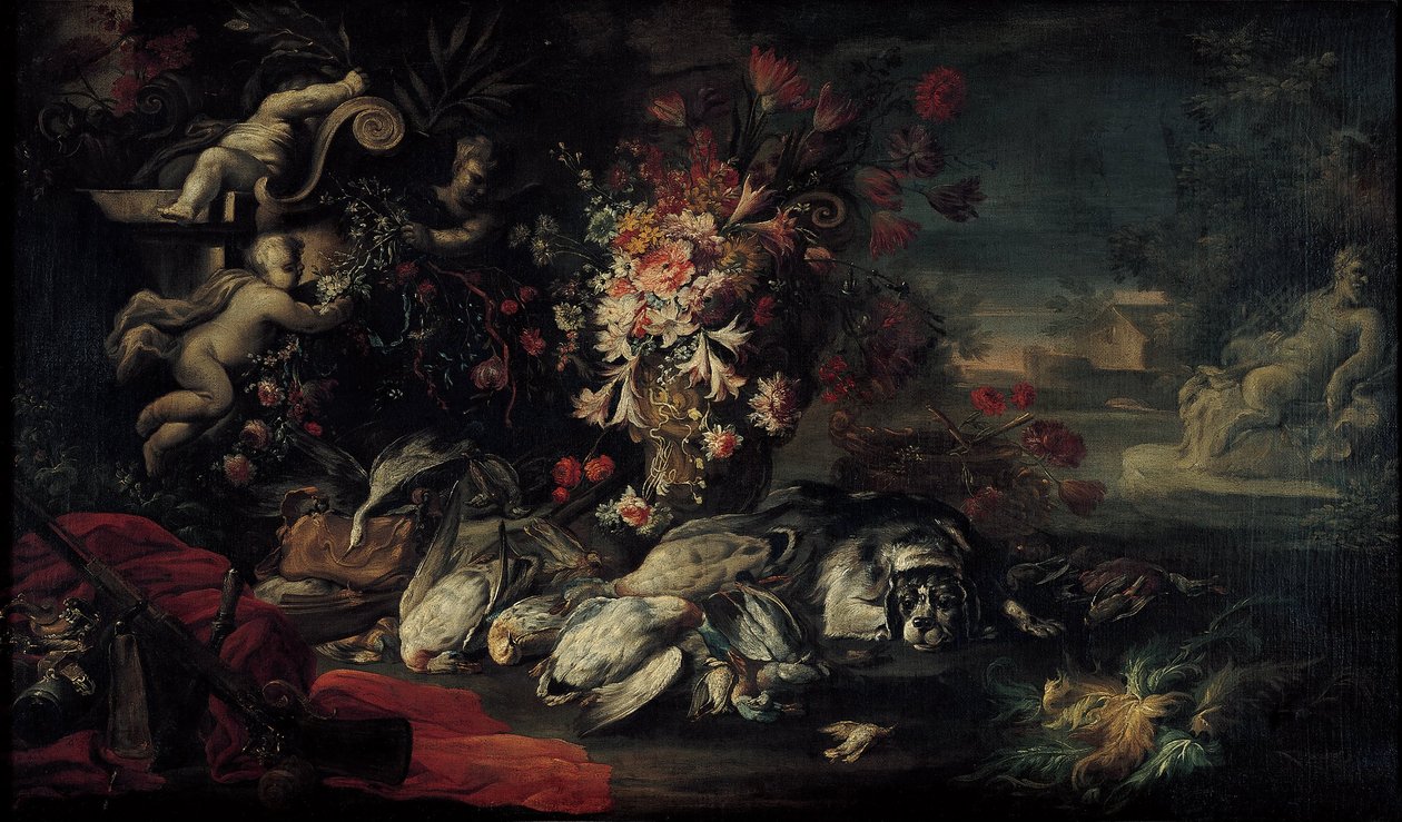 Halál természet lőszerekkel és virágokkal II alkotó: Jean Baptiste Oudry