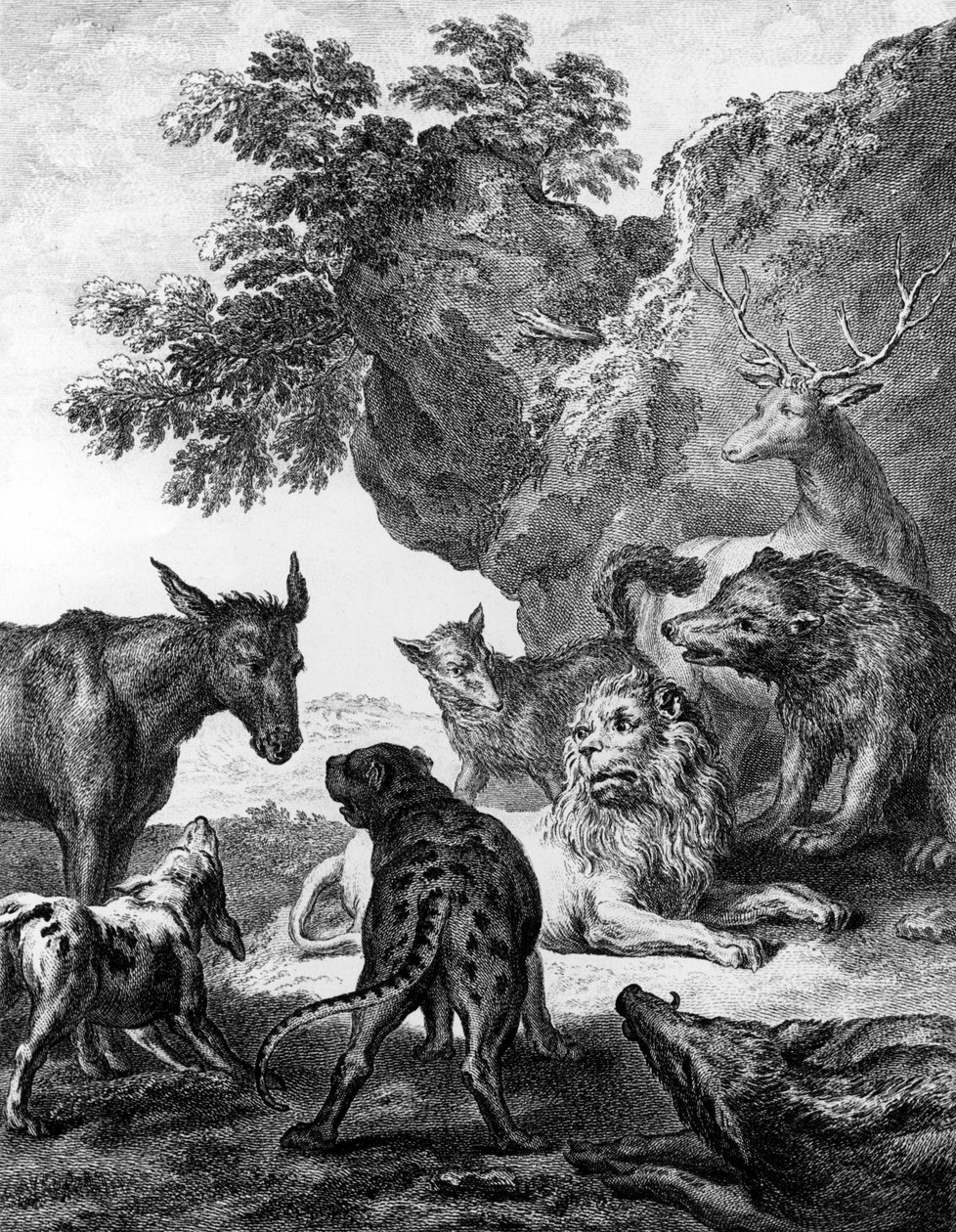 A pestisben megbetegedett állatok, illusztráció a La Fontaine meséihez, 1755 alkotó: Jean Baptiste Oudry