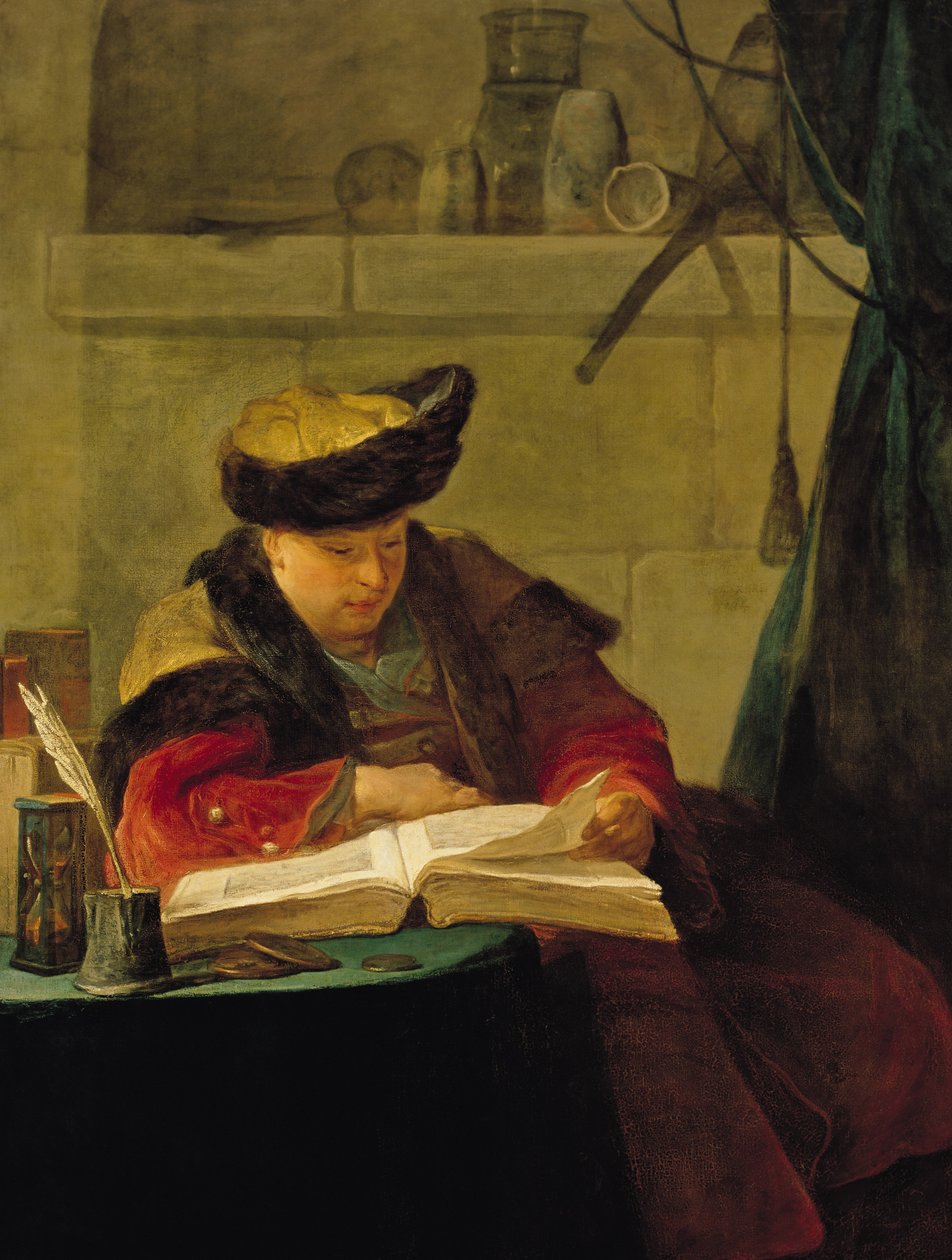Egy kémikus a laboratóriumában, avagy a súgó, vagy egy filozófus, aki előadást tart (Joseph Aved (1702-66) festő portréja, 1734 alkotó: Jean Baptiste Simeon Chardin