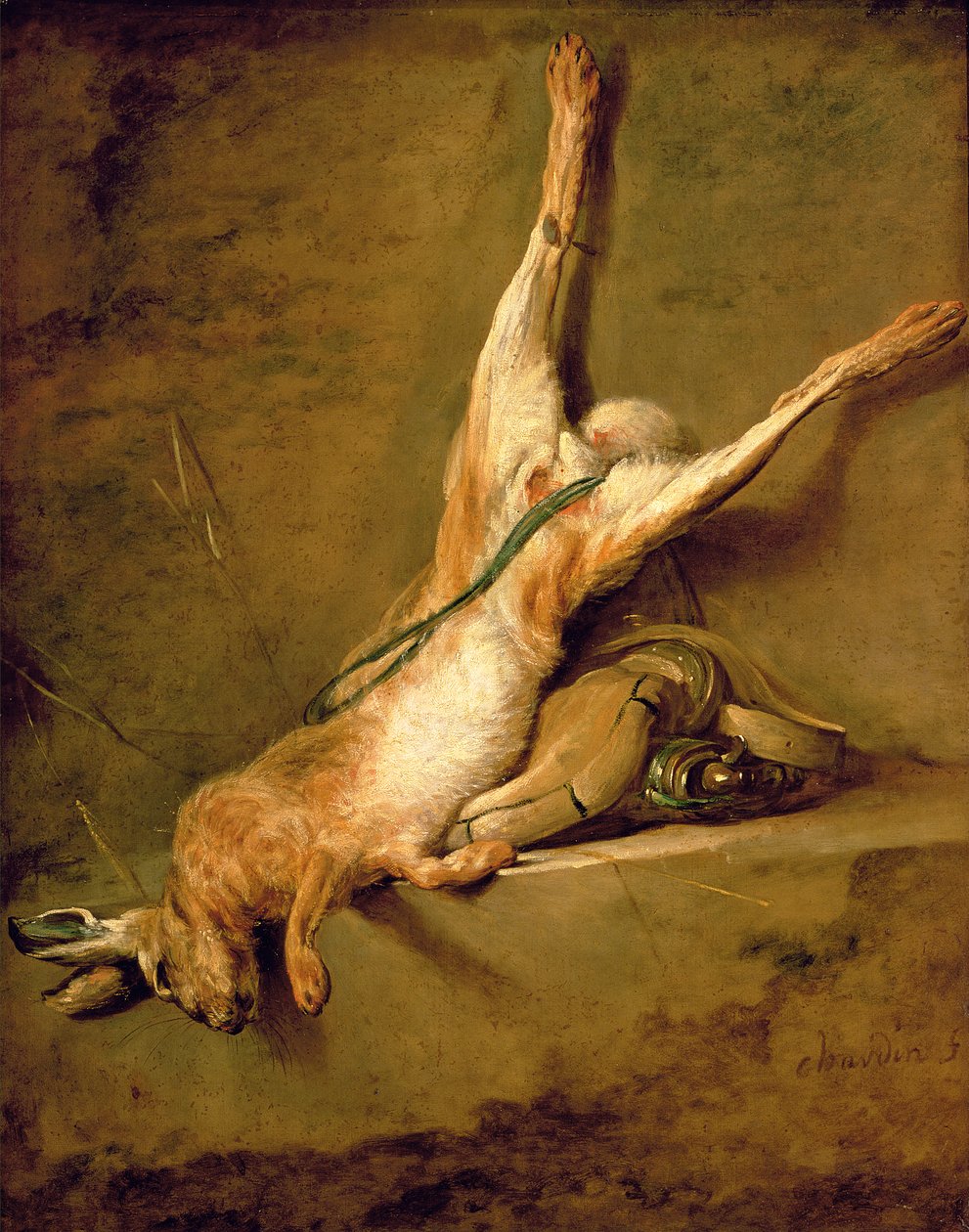 Döglött nyúl porszarvval és játéktáskával, 1726-30 körül alkotó: Jean Baptiste Simeon Chardin