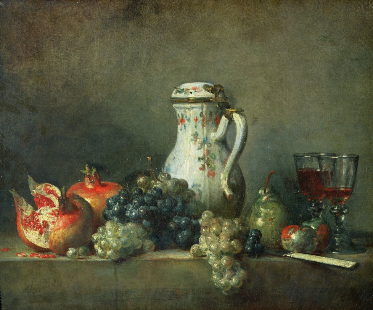 Csendélet szőlővel és gránátalmával, 1763 alkotó: Jean Baptiste Simeon Chardin